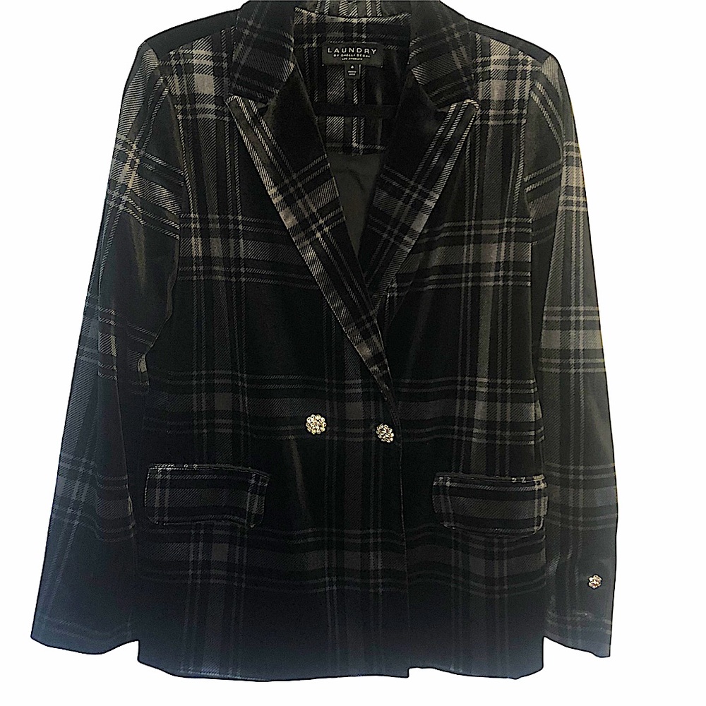 Laundry Black/Grey Plaid Velvet Blazer